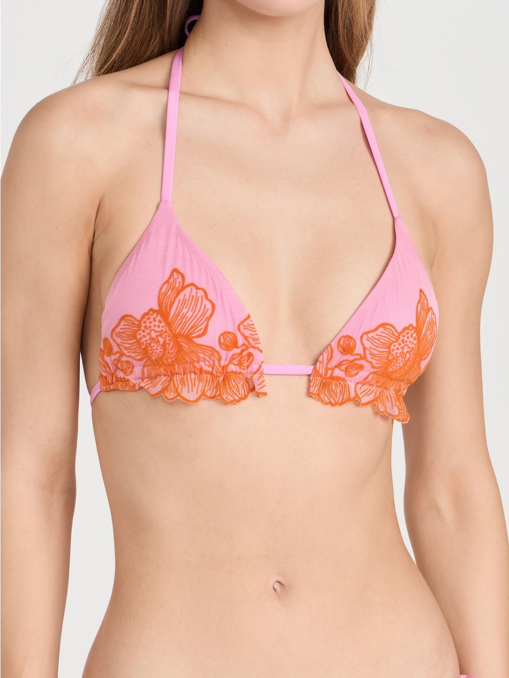 PQ Capri Tri Top - Neon Orange Floral with Pink Straps